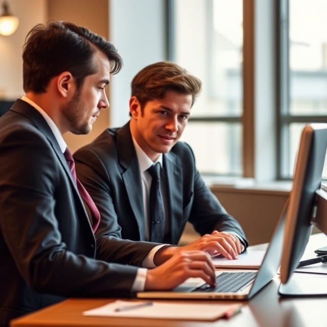 dua orang sedang bekerja di kantor