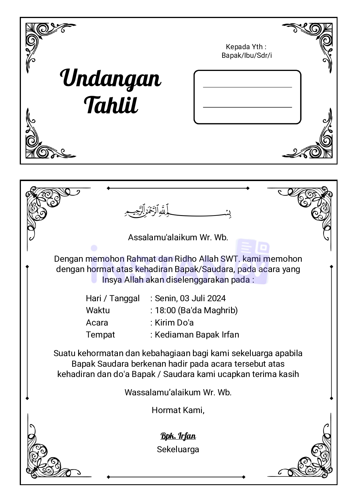 Download Gratis Template Undangan Tahlil 40 Hari 100 Hari dan 1000 Hari Download Gratis Template Undangan Tahlil 40 Hari 100 Hari dan 1000 Hari