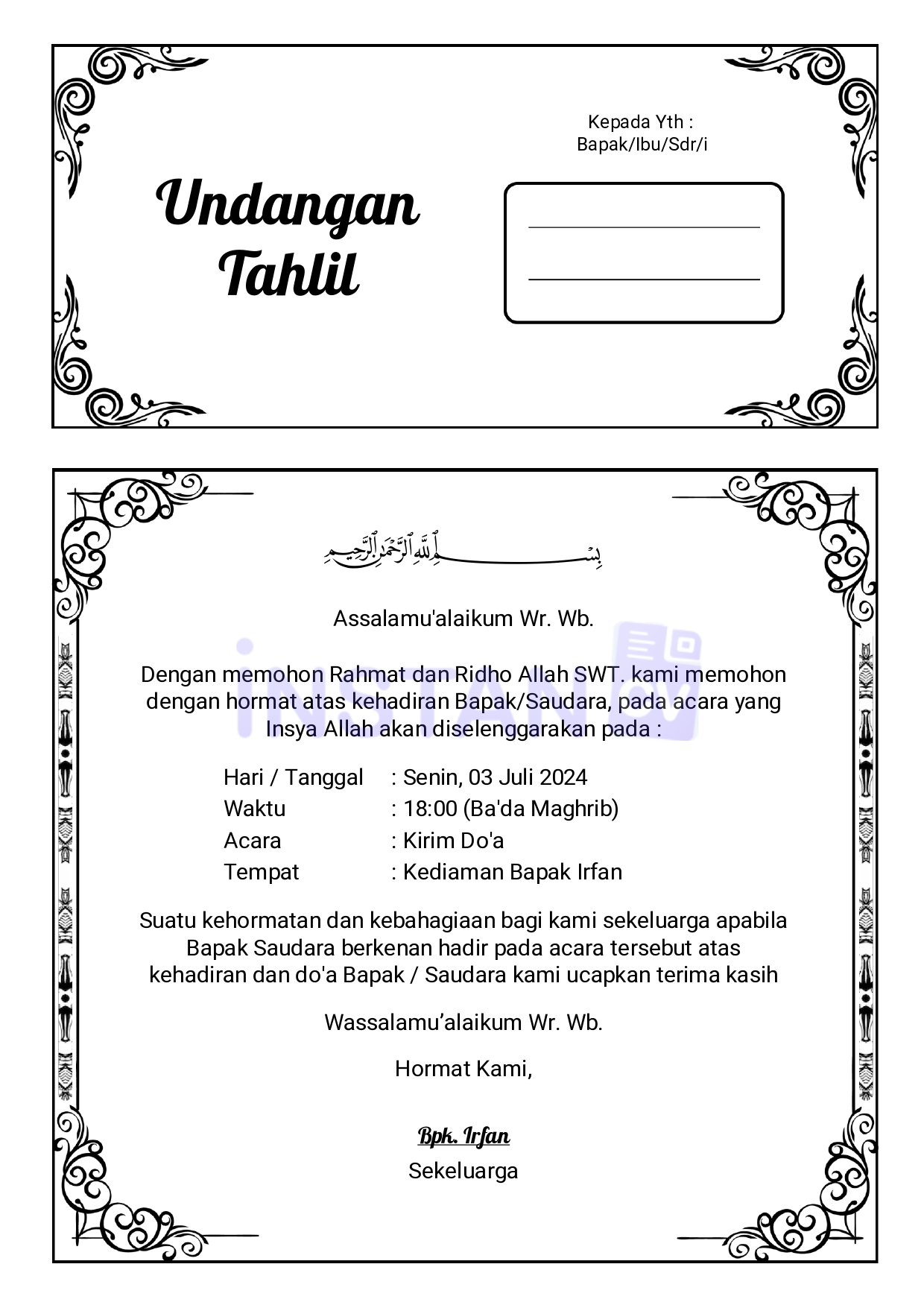 Template Undangan Tahlil & Tasyakuran 2024 Gratis Siap Edit Download