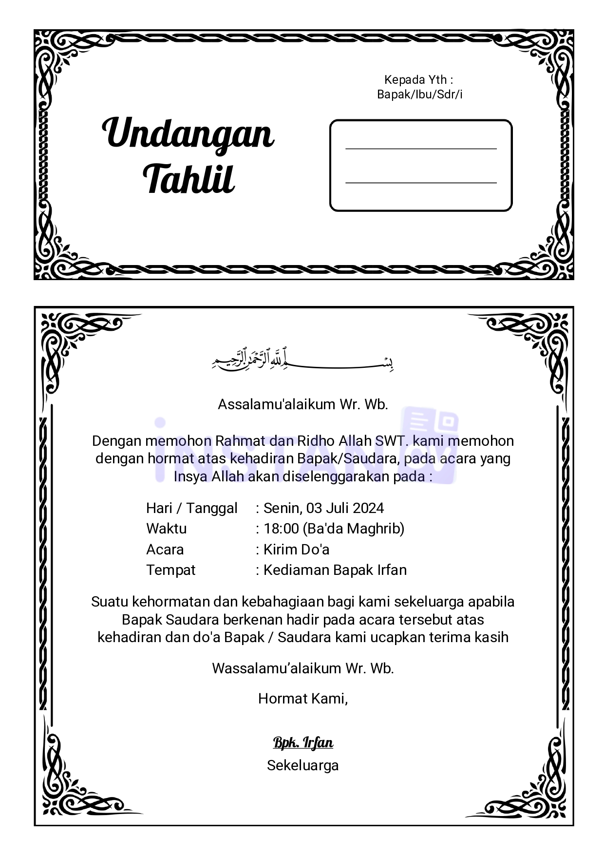 Template Undangan Tahlilan Siap Edit Online Gratis