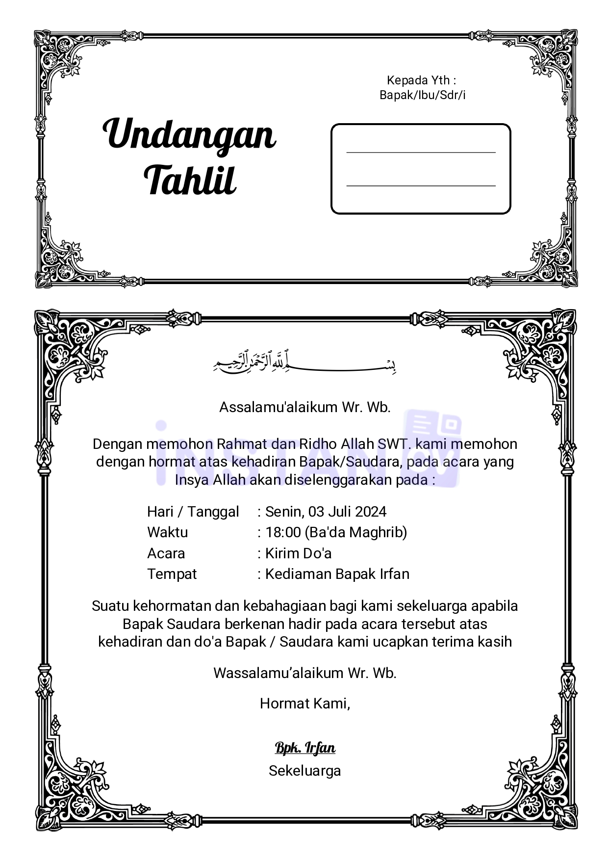Buat Undangan Tahlil Gratis dengan Template Menarik, Cocok untuk Semua Acara