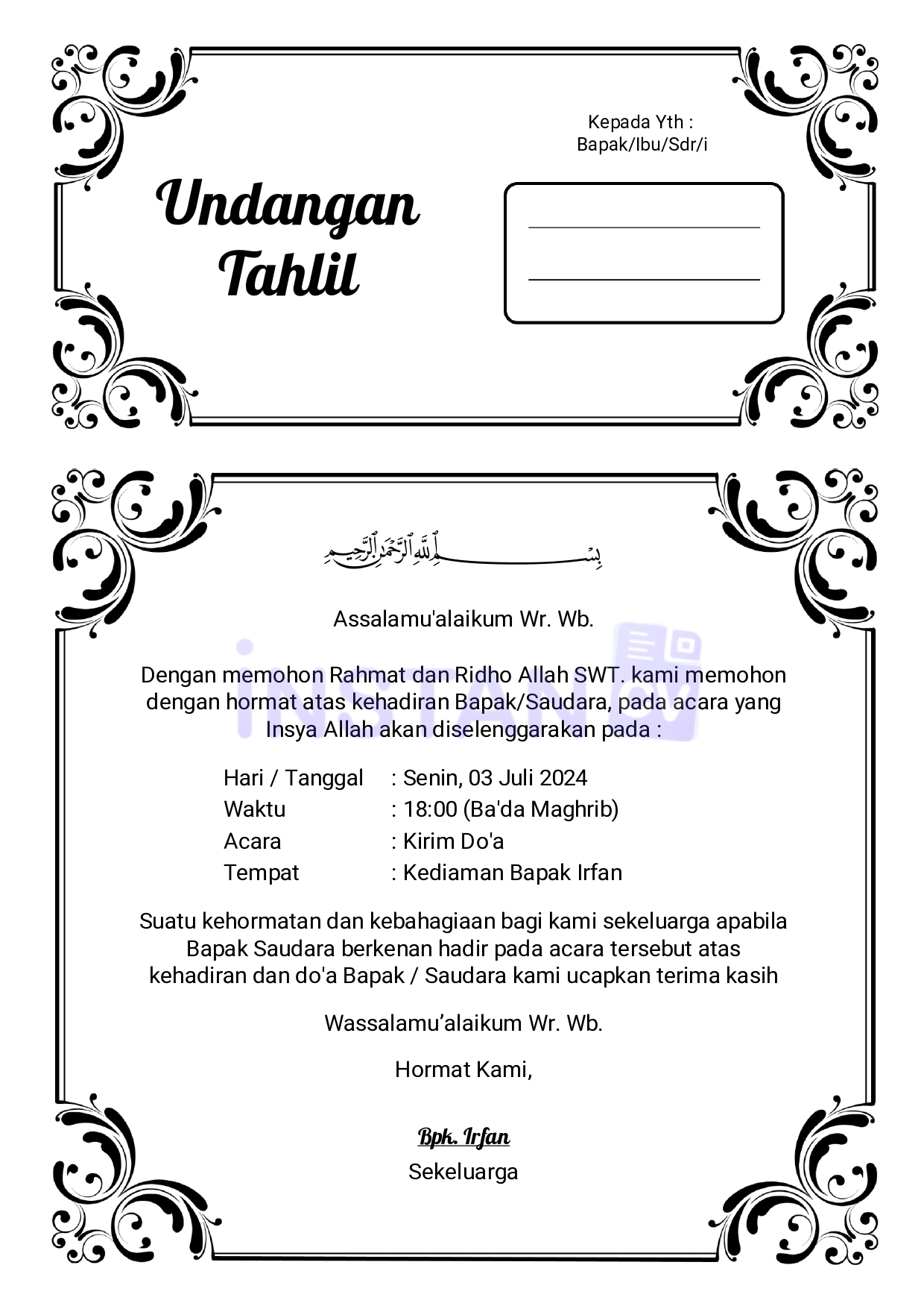 Template Undangan Tahlilan Siap Edit Online Gratis Template Undangan Tahlilan Siap Edit Online Gratis