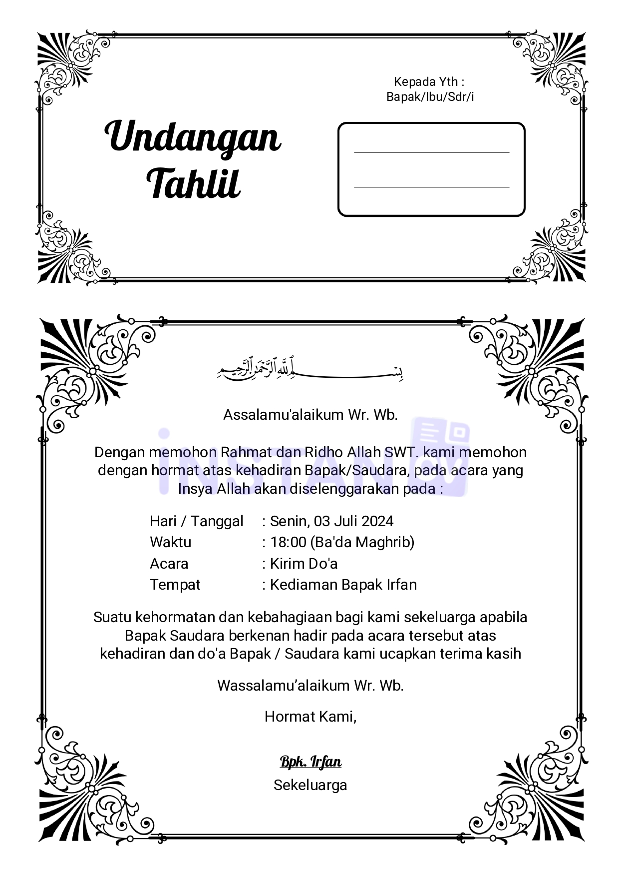 Template Undangan Tahlilan Terbaru Siap Download