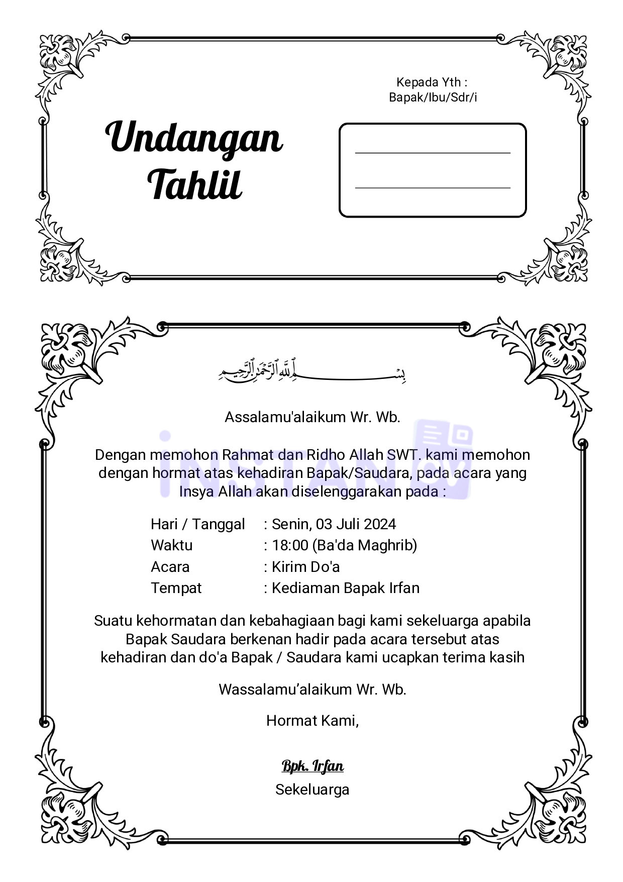 Contoh Undangan 100 Hari Orang Meninggal yang Sopan dan Mudah Dipahami