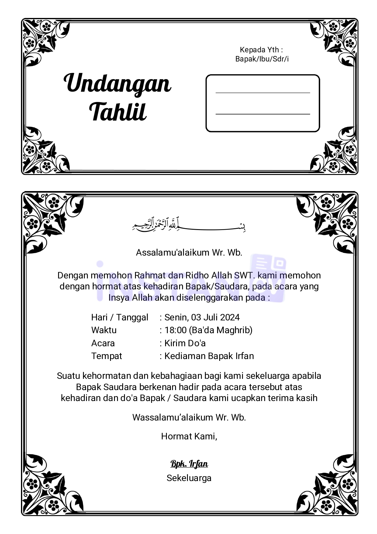 Download Desain Undangan 100 Hari Orang Meninggal Gratis