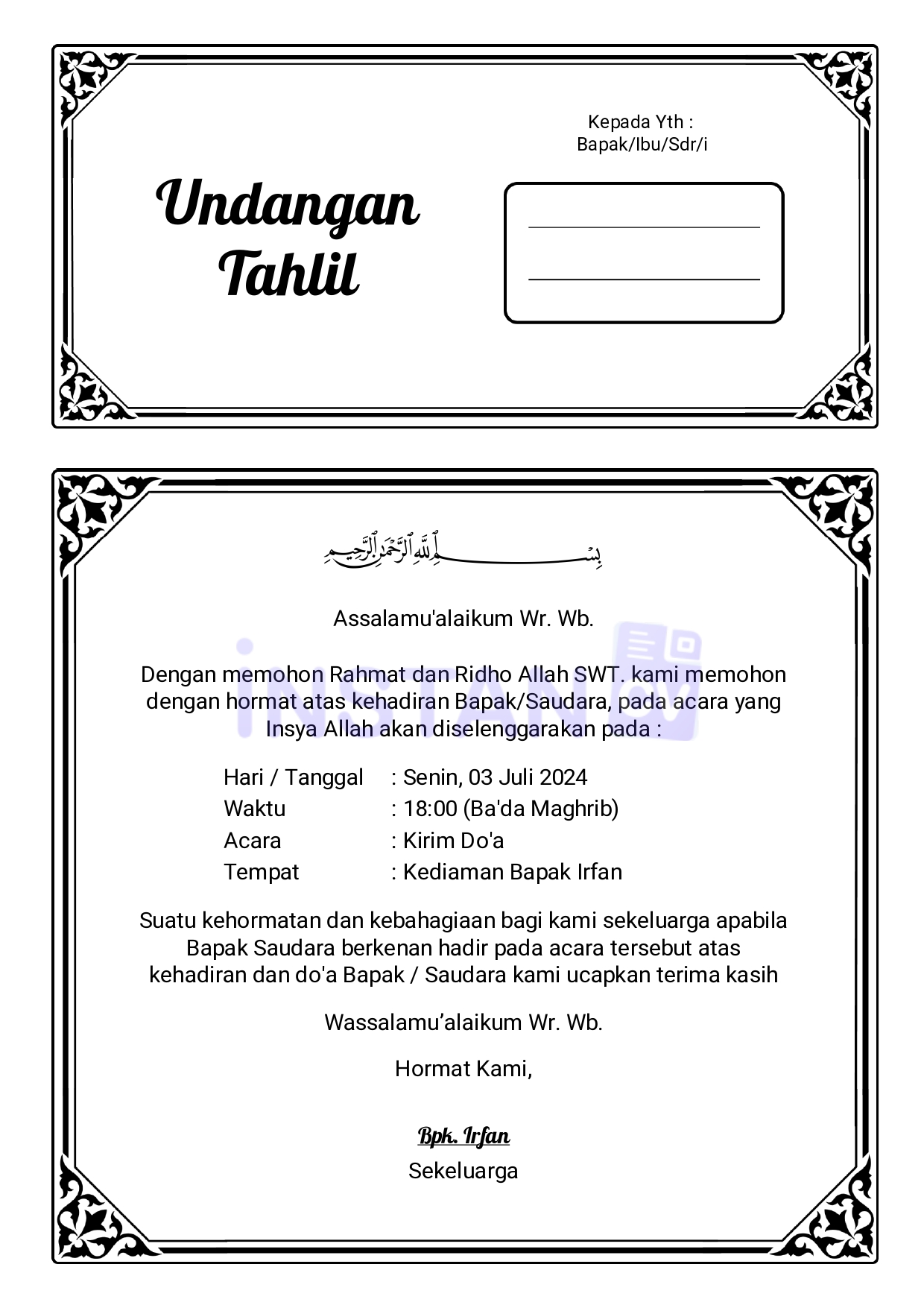 Template Undangan Tasyakuran Kertas A4 1 Lembar Isi 1 dan 2 Gratis style 58 Siap Edit Online