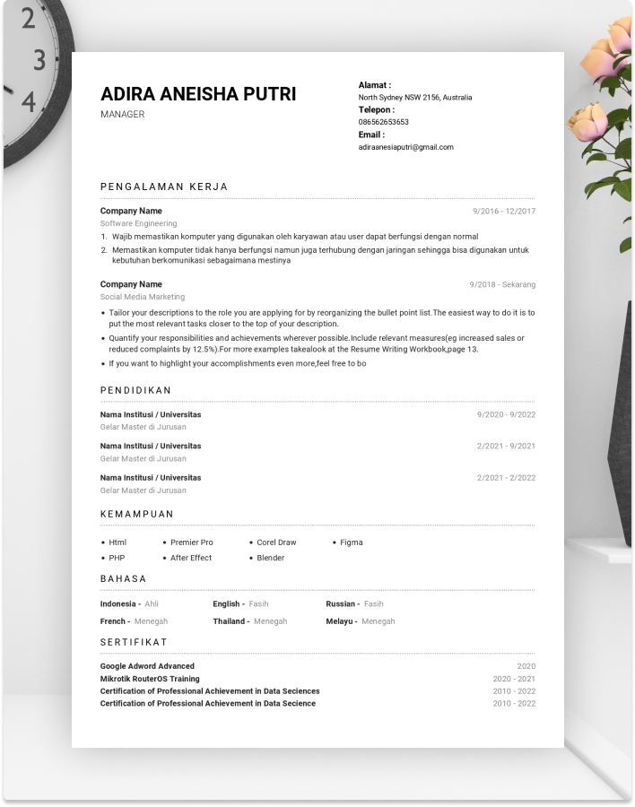 Template Cv Ats Friendly Bahasa Indonesia V4 Gratis