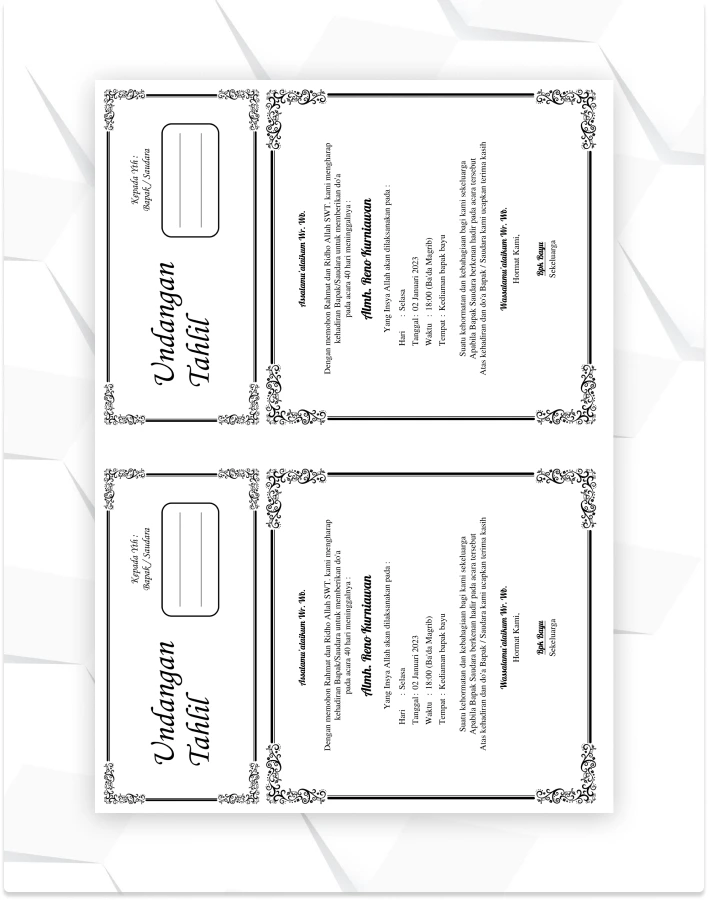 Template Undangan Tahlil 40 Hari A4 1 Lembar Isi 2 Gratis V11 Template Undangan Tahlil 40 Hari A4 1 Lembar Isi 2 Gratis V11
